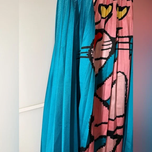 Pleated Turquoise Pink Panther Graphic Midi Skirt - Picture 4 of 7